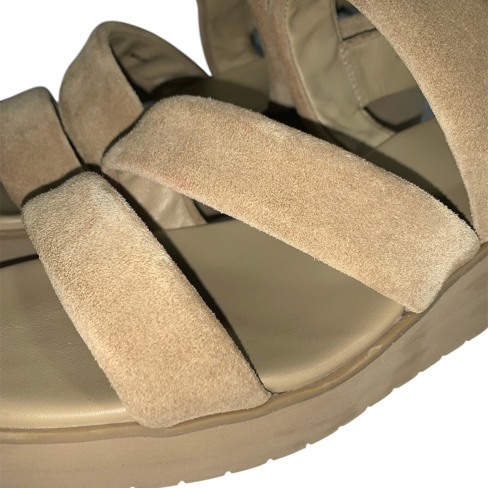 Vince Skylar Platform Sandals Womens 7.5 Beige Suede Wedge Slingback Buckle - Picture 3 of 10